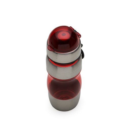 Squeeze Com Logo Plastico C/ Metal 450Ml Bico E Alça - vermelho com detalhes em inox