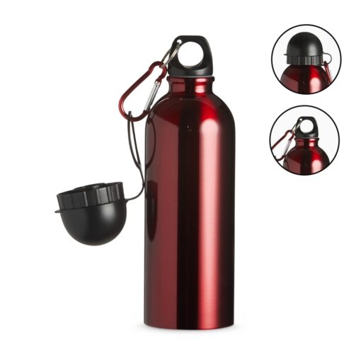 Squeeze Para Brindes Inox 500Ml C/ Bico E Mosquetão - vermelho com detalhes em preto