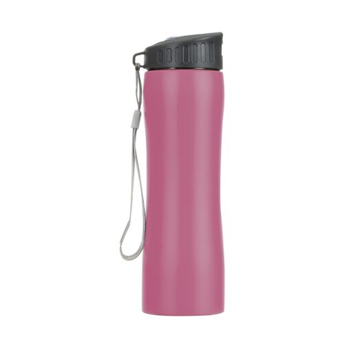Squeeze Personalizado 600Ml Inox C/ Alça - rosa com detalhes em cinza