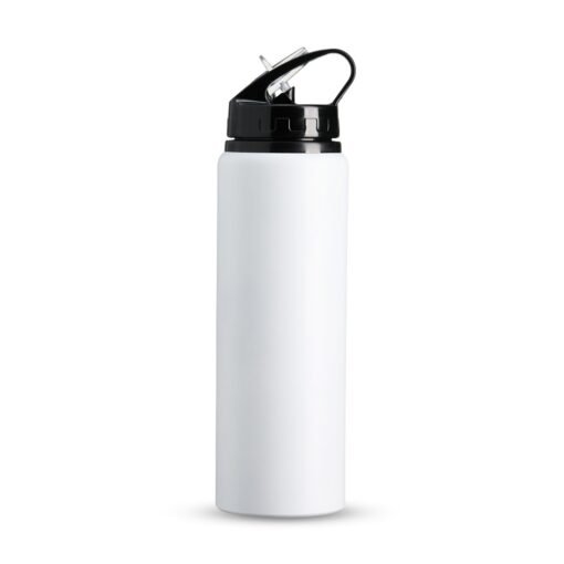Squeeze Para Brindes Alumínio 800Ml - branco com detalhes em preto