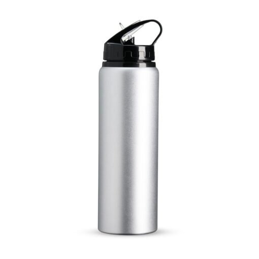 Squeeze Personalizado Alumínio 800Ml - prata com detalhes em preto