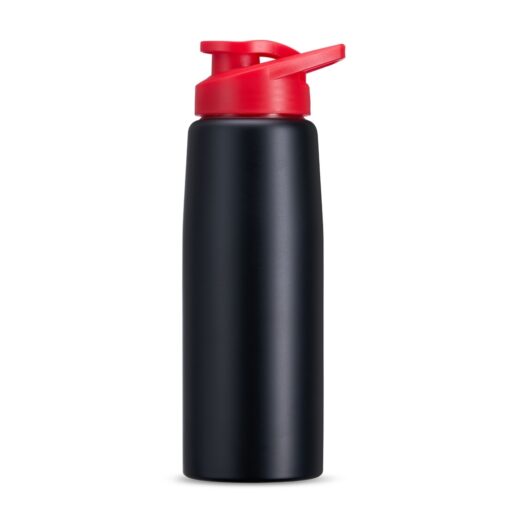 Squeeze Para Brindes Inox 880Ml - preto com detalhes em vermelho
