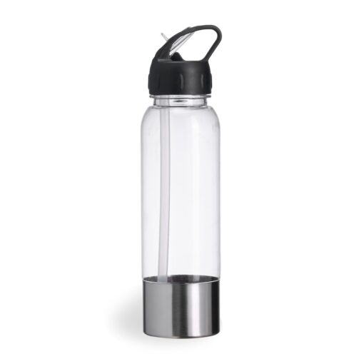 Squeeze Personalizado Plástico 750Ml - transparente com detalhes em inox