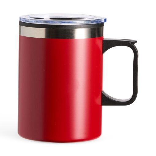 Caneca Para Brindes Plástica 375Ml - vermelho com detalhes em inox