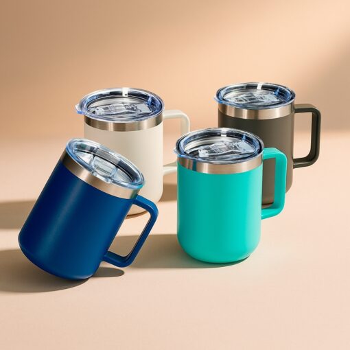 Caneca Personalizada Térmica 320Ml - branco com detalhes em inox