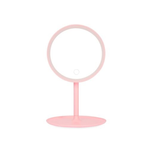 ESPELHO DE MESA PLÁSTICO COM LED SPX-18981 NA COR ROSA
