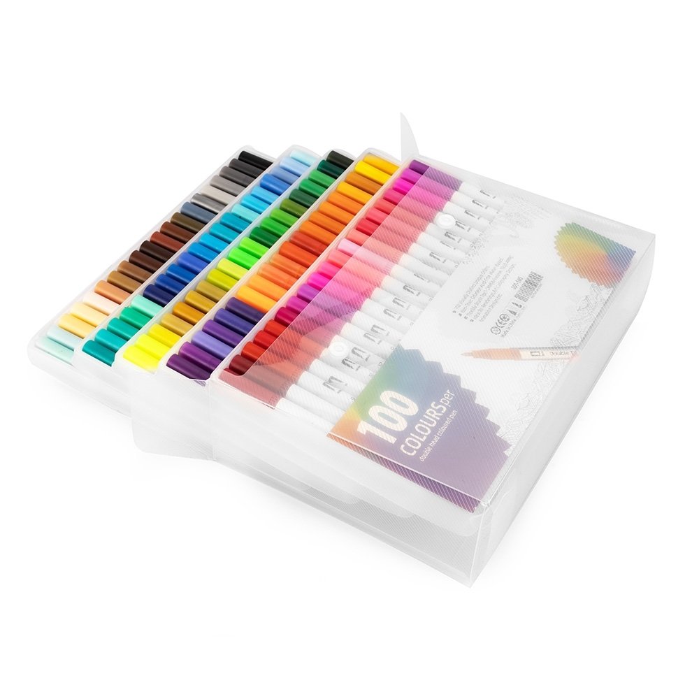 KIT CANETINHAS PONTA DUPLA COM 100 CORES SPX-08332-100 NA COR COLORIDO
