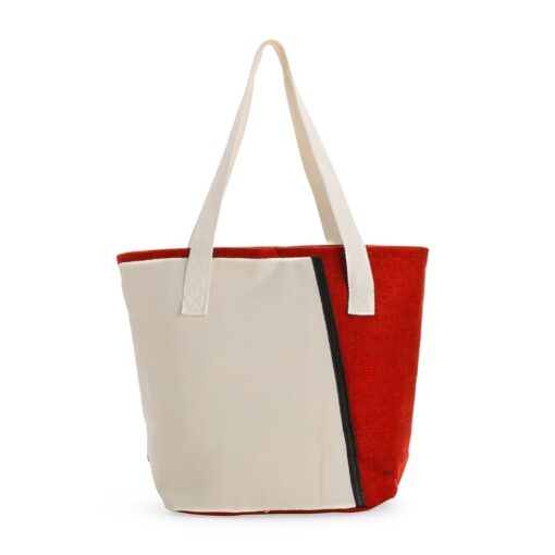 Bolsa Para Brindes Térmica 9 Litros - bege com detalhes em vermelho