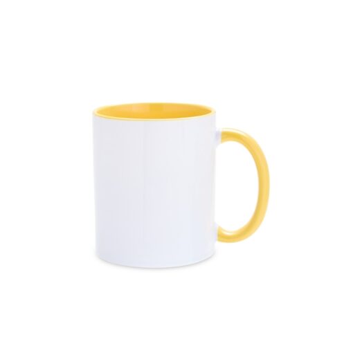Caneca Para Brindes Cerâmica 330Ml - branco com detalhes em amarelo