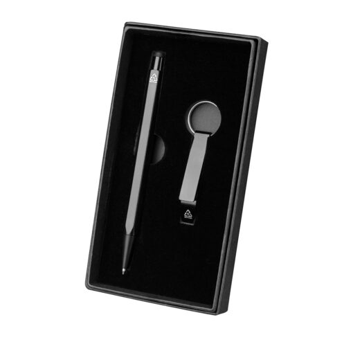 Kit Personalizado Caneta Chaveiro Alumínio na cor preto