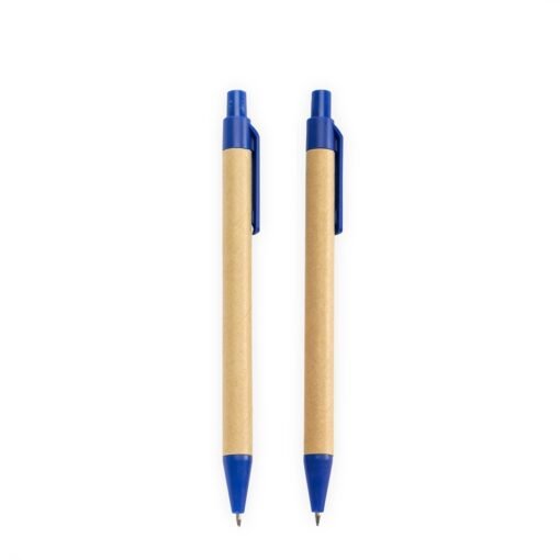 Kit Personalizado Ecológico Caneta E Lapiseira Papelão - marrom com detalhes em azul