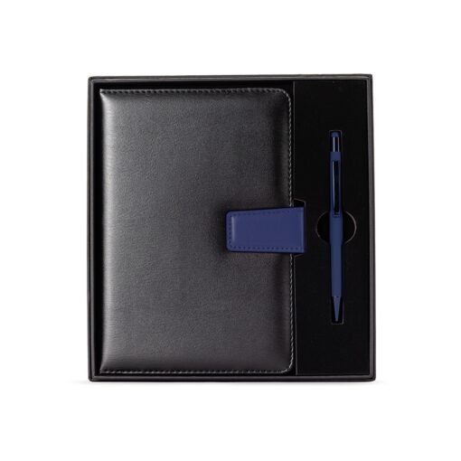 Kit Executivo Personalizado Couro Sintético - Preto/Azul