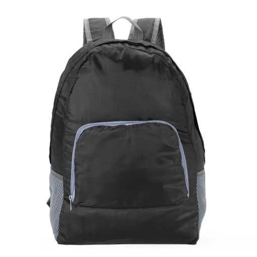 Mochila Para Brindes De Nylon Dobrável 21L - preto com detalhes em azul