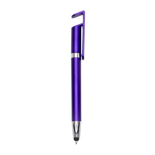 Caneta Promocional Plastica Touch C/ Suporte - roxo com detalhes em prata