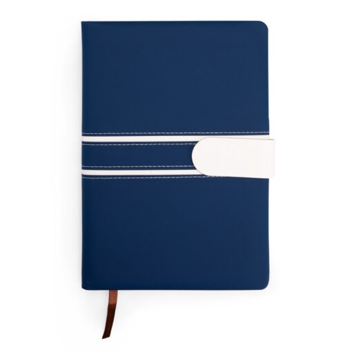 Caderneta Personalizada Para Empresas Couro Sintético - azul com detalhes em branco