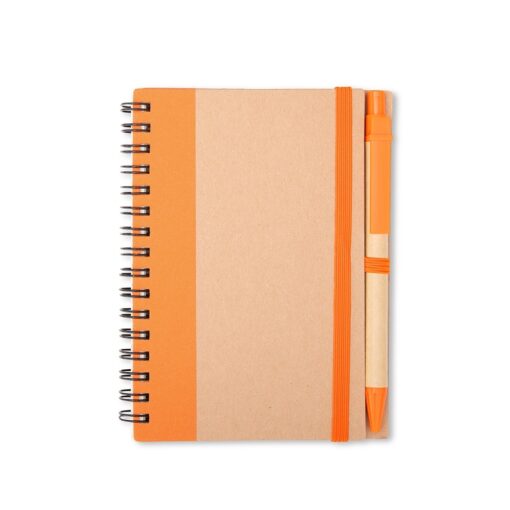 Caderno Para Brindes Ecológico Com Caneta na cor laranja