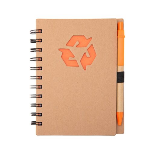 Caderno Para Brindes Ecológico Com Caneta na cor laranja