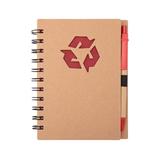 Caderno Com Logo Ecológico Com Caneta na cor vermelho