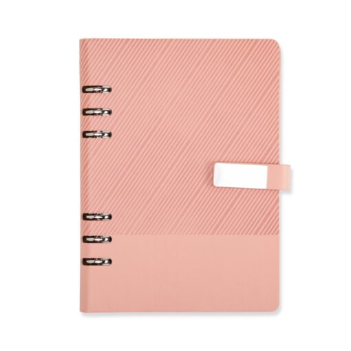 Caderno Promocional Fichário Couro Sintético na cor rosa
