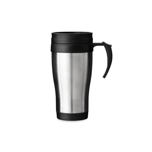 Caneca Personalizada Inox 400Ml - inox com detalhes em preto