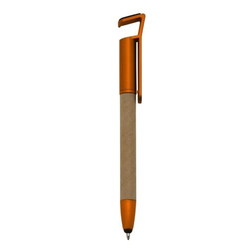 Caneta personalizada ecológica base p/ celular na cor laranja