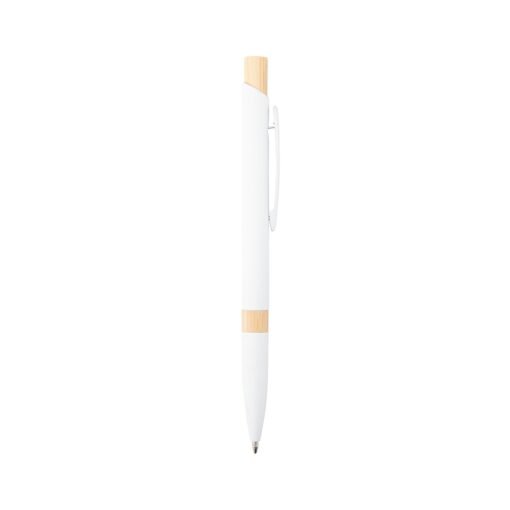 Caneta Personalizada Metálica - Branco/Bambu