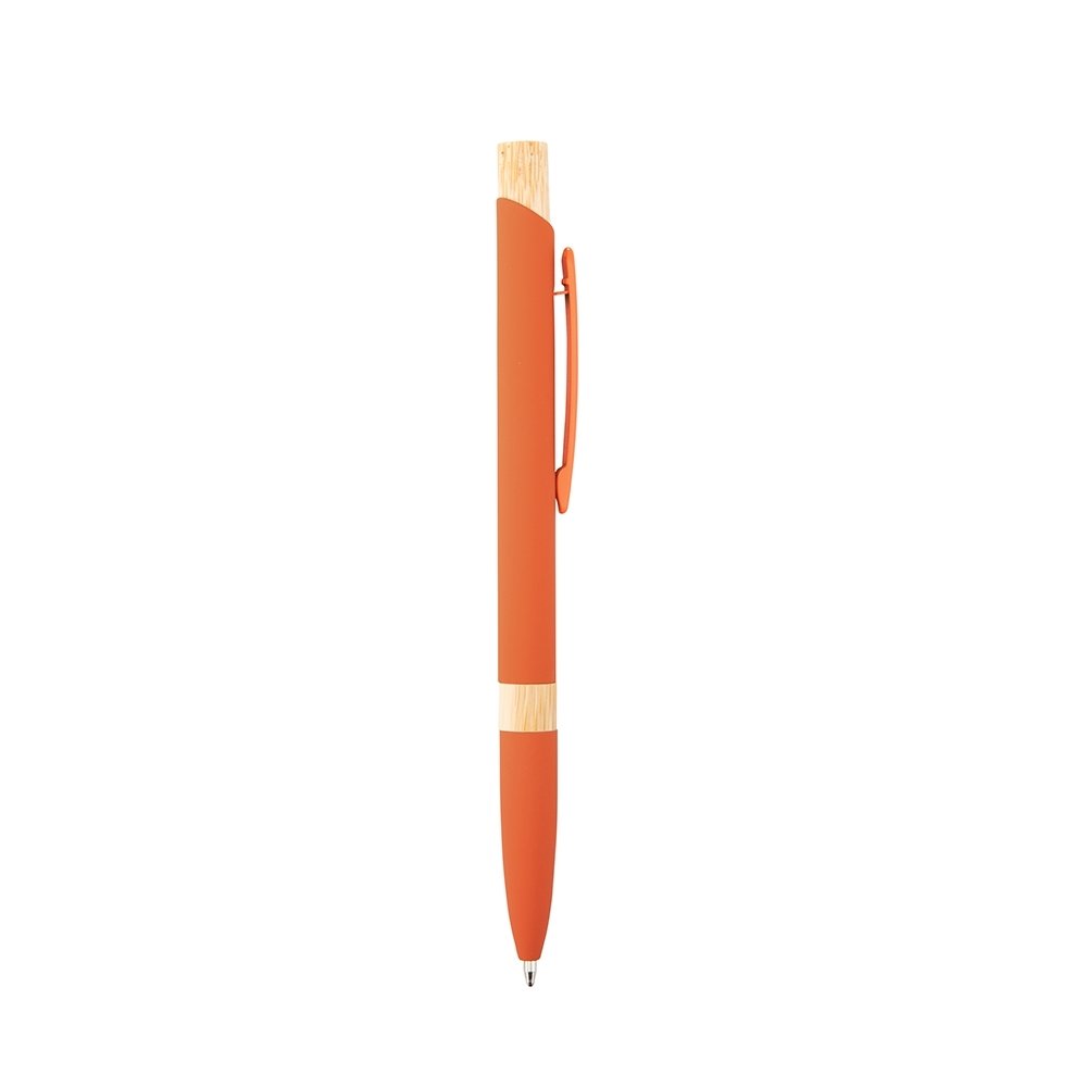 Caneta Personalizada Metálica - Laranja/Bambu