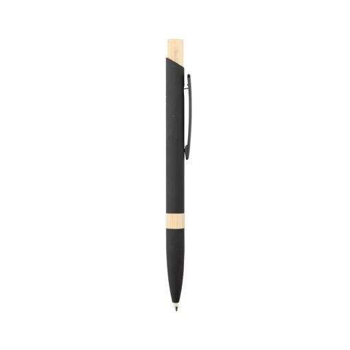 Caneta Personalizada Metálica - Preto/Bambu | Brindes Brasil