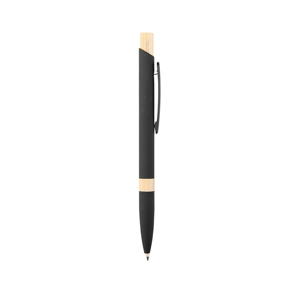 Caneta Personalizada Metálica - Preto/Bambu | Brindes Brasil