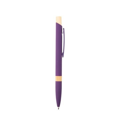 Caneta Personalizada Metálica - Roxo/Bambu | Brindes Brasil