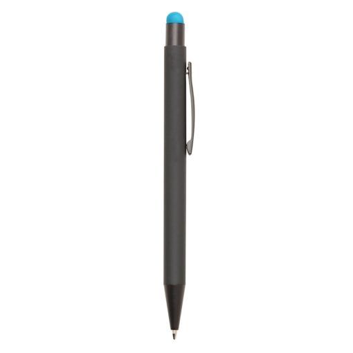 Caneta Personalizada Metal C/ Touch - preto com detalhes em azul