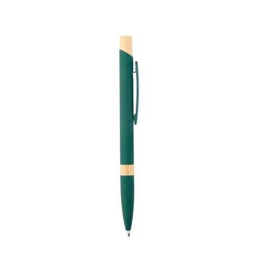 Caneta Personalizada Metálica - Verde/Bambu | Brindes Brasil
