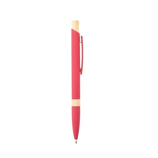 Caneta Personalizada Metálica - Vermelho/Bambu
