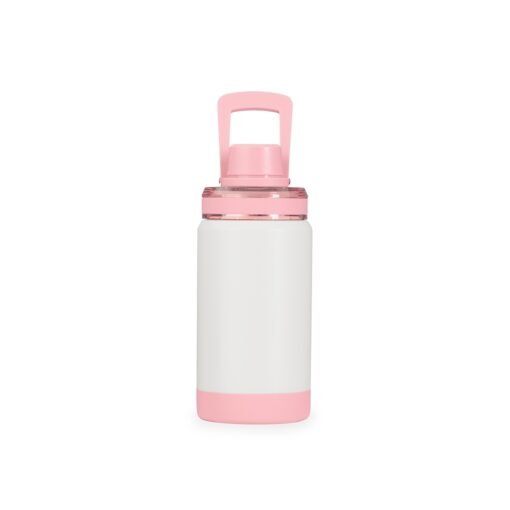Garrafa Promocional Térmica 400Ml - branco com detalhes em rosa