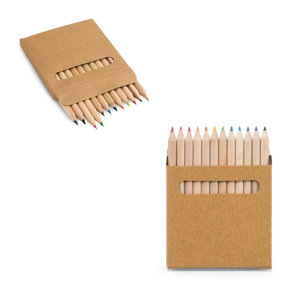 Caixa de cartão com 12 mini lápis de cor SP-51747-160 na cor Natural