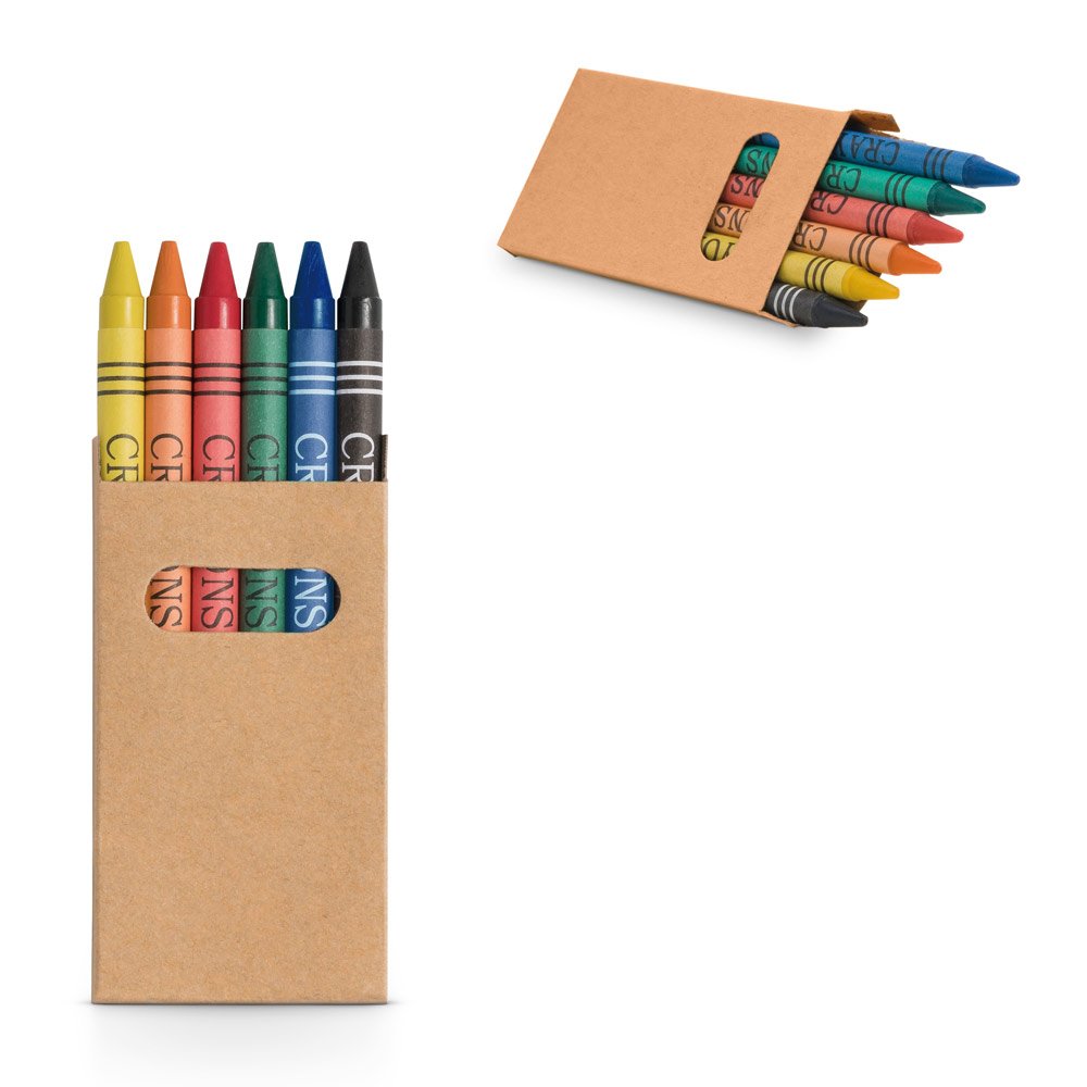 Caixa de papel kraft reciclado com 6 gizes de cera SP-51754-160 na cor Natural
