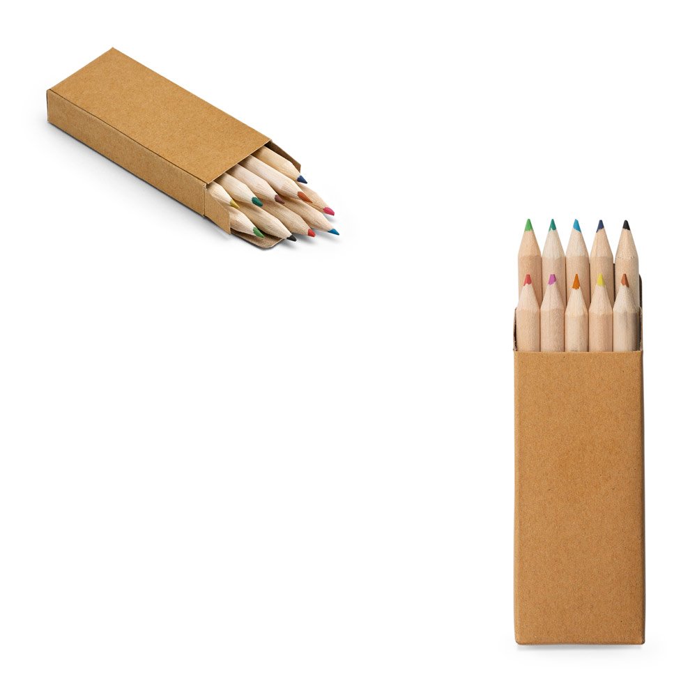 Caixa de papel kraft reciclado com 10 mini lápis de cor SP-51931-160 na cor Natural