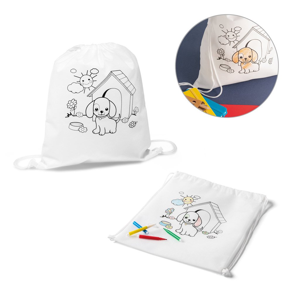 Sacola tipo mochila para colorir em non-woven (80 g/m²) SP-52619-106 na cor Branco