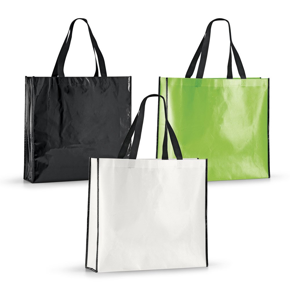 Sacola em non-woven laminado (120 g/m²) com laminação brilhante SP-52856-103 na cor Preto