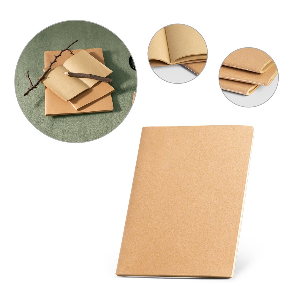 Caderno A4 de capa flexível em cartão (250 g/m²) com páginas lisas SP-53625-160 na cor Natural