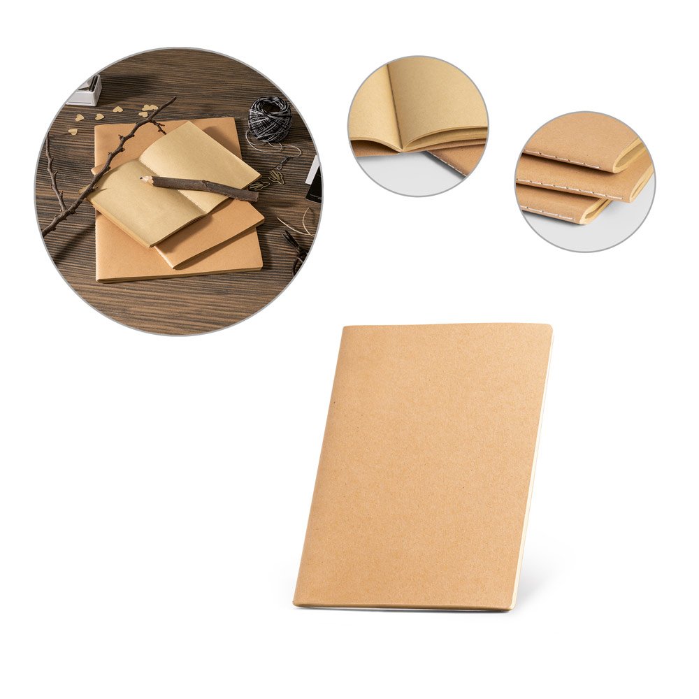 Caderno A5 de capa flexível em cartão (250 g/m²) com páginas lisas SP-53626-160 na cor Natural