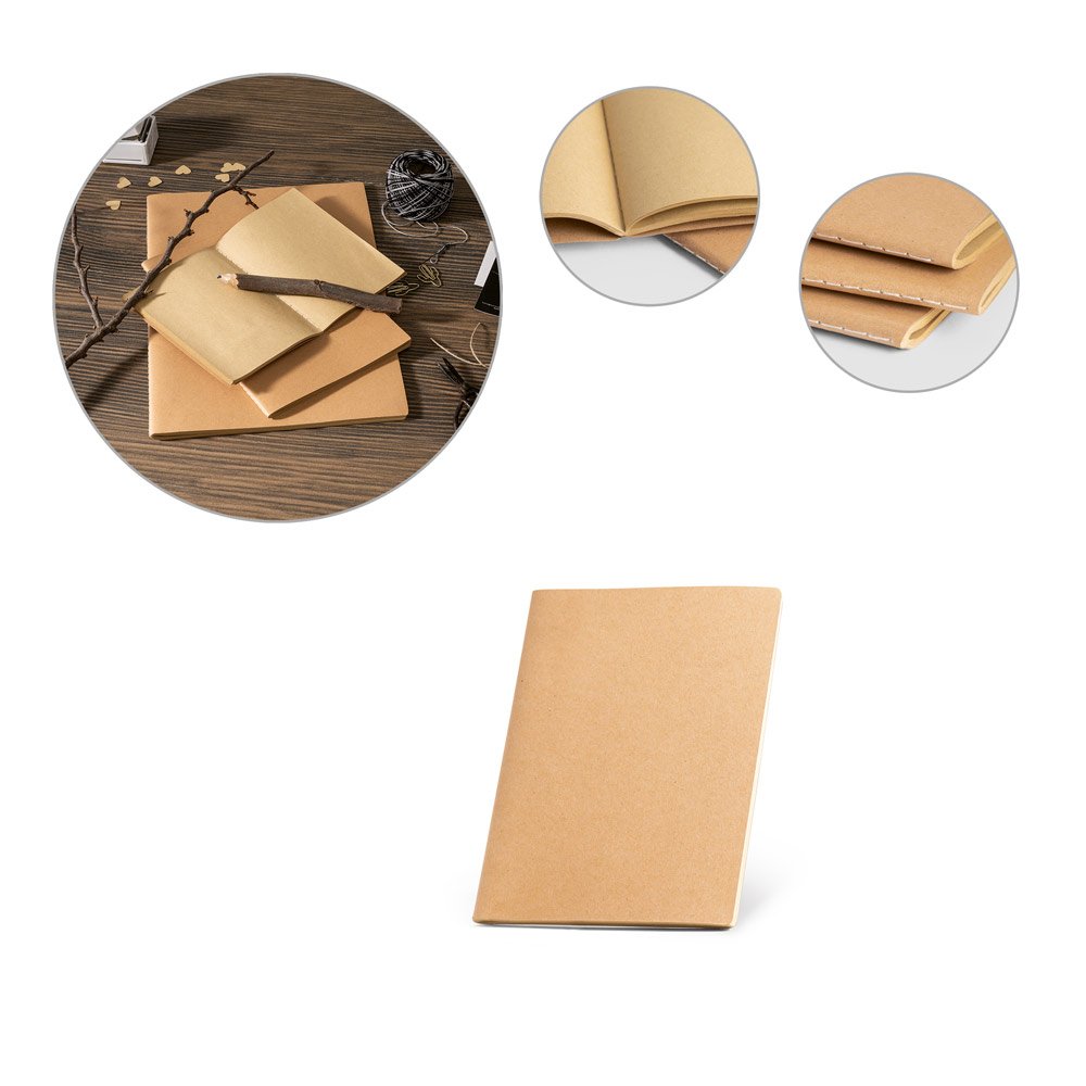 Caderno de capa flexível em cartão (250 g/m²) com páginas lisas SP-53627-160 na cor Natural