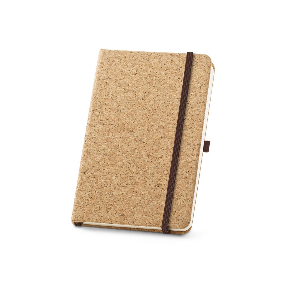 Caderno A5 de capa dura em cortiça com páginas lisas SP-53807-160 na cor Natural
