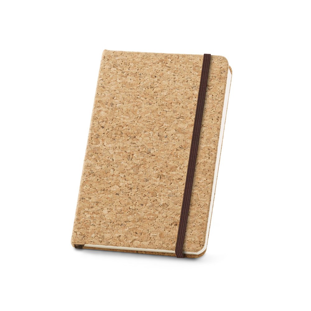 Caderno A6 de capa dura em cortiça com páginas lisas SP-53808-160 na cor Natural