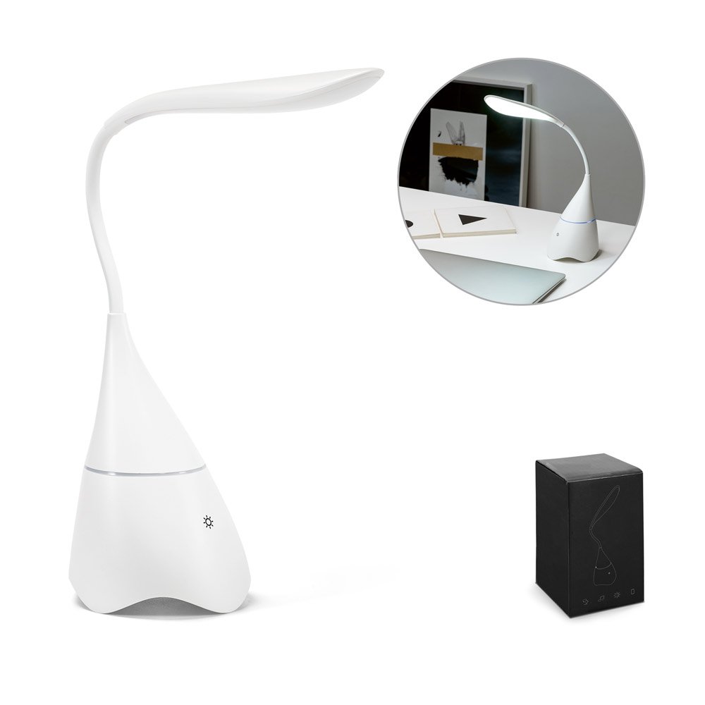 Luminária de mesa com caixa de som em ABS com 18 LEDs de alto brilho SP-54734-106 na cor Branco