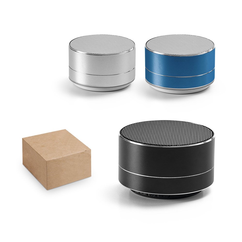 Caixa de som com autonomia de 3h (400 mAh), em alumínio 100% reciclado e ABS 100% reciclado SP-57252-103 na cor Preto