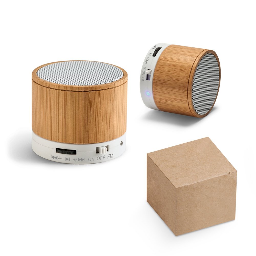 Caixa de som em bambu com microfone SP-57256-160 na cor Natural