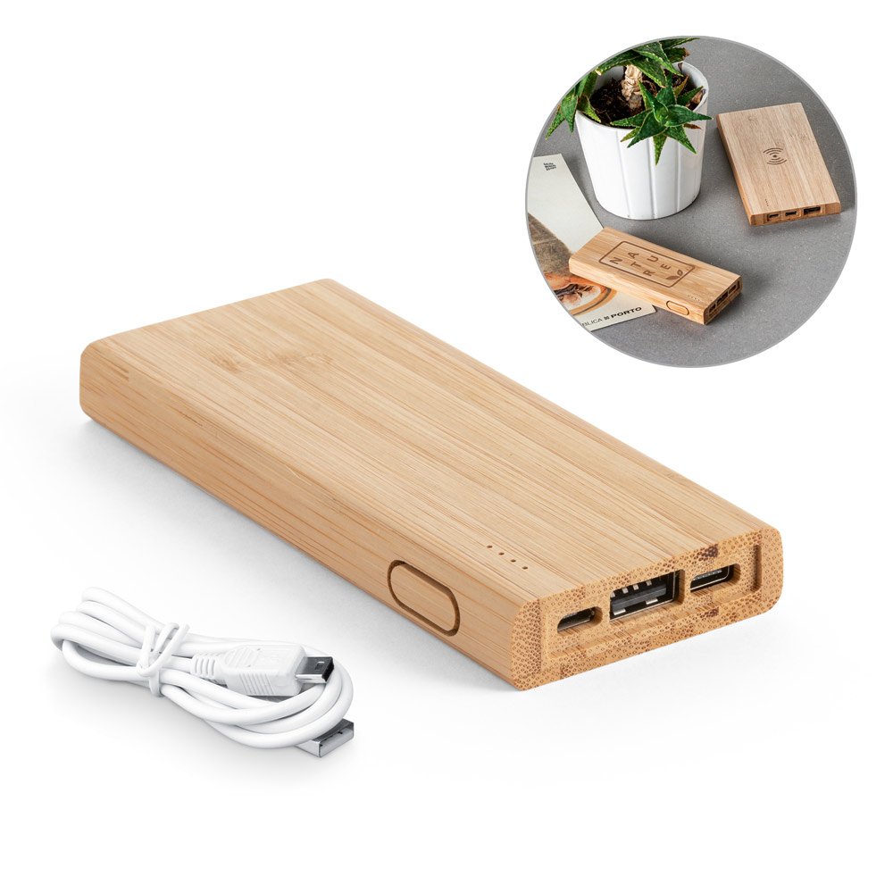 Bateria portátil em bambu (5'000 mAh) SP-57915-160 na cor Natural