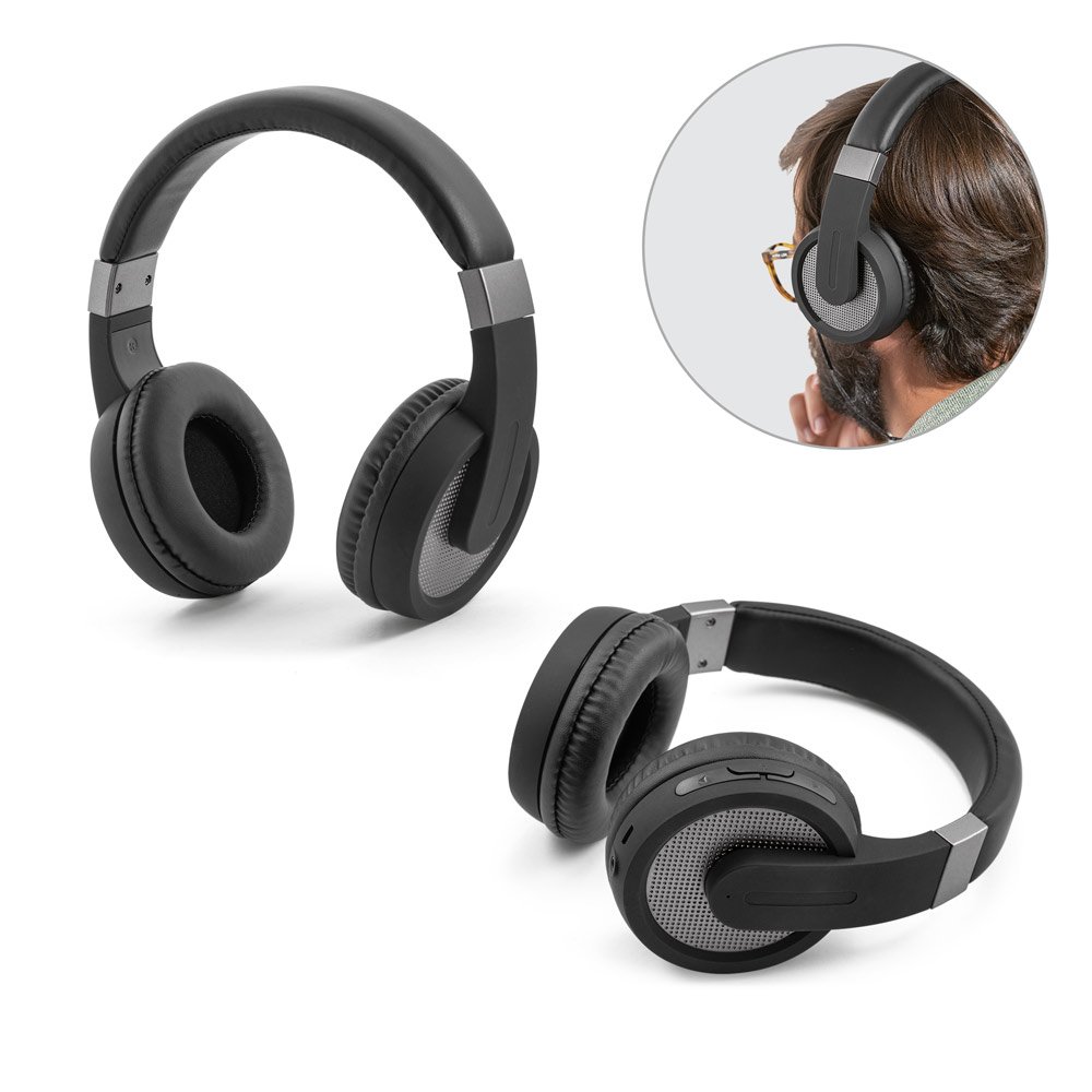 Fones de ouvido wireless com autonomia de 12h (300 mAh) e microfone, em ABS E PU SP-57935-147 na cor Chumbo