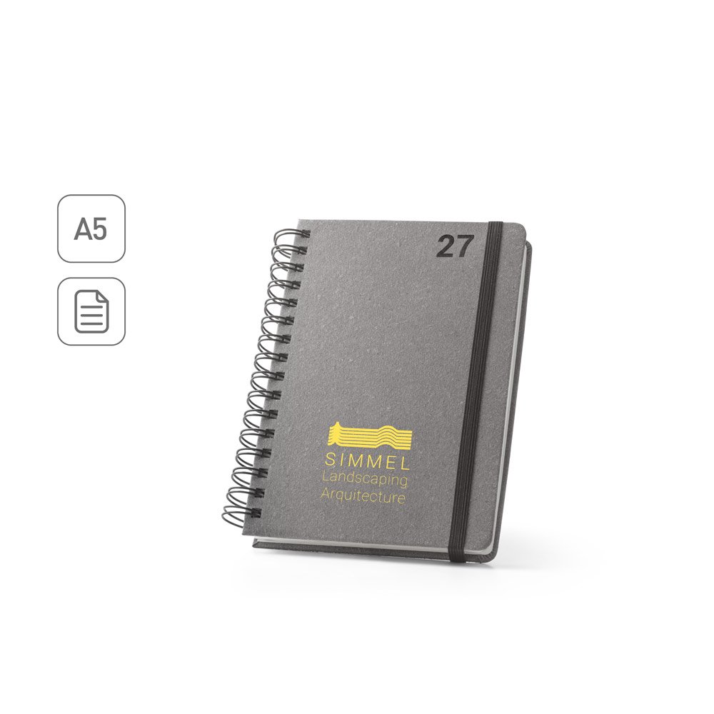 Agenda A5, com argolas, em pele (58% reciclada) SP-66215-103 na cor Preto